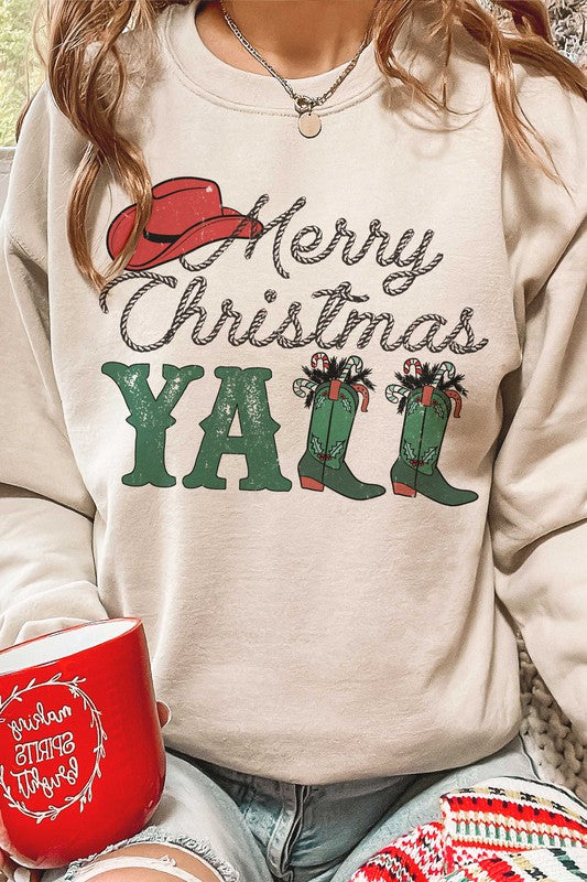 MERRY CHRISTMAS YALL COWBOY BOOTS Graphic Crewneck
