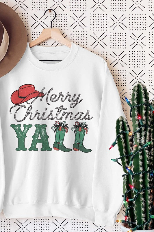 MERRY CHRISTMAS YALL COWBOY BOOTS Graphic Crewneck