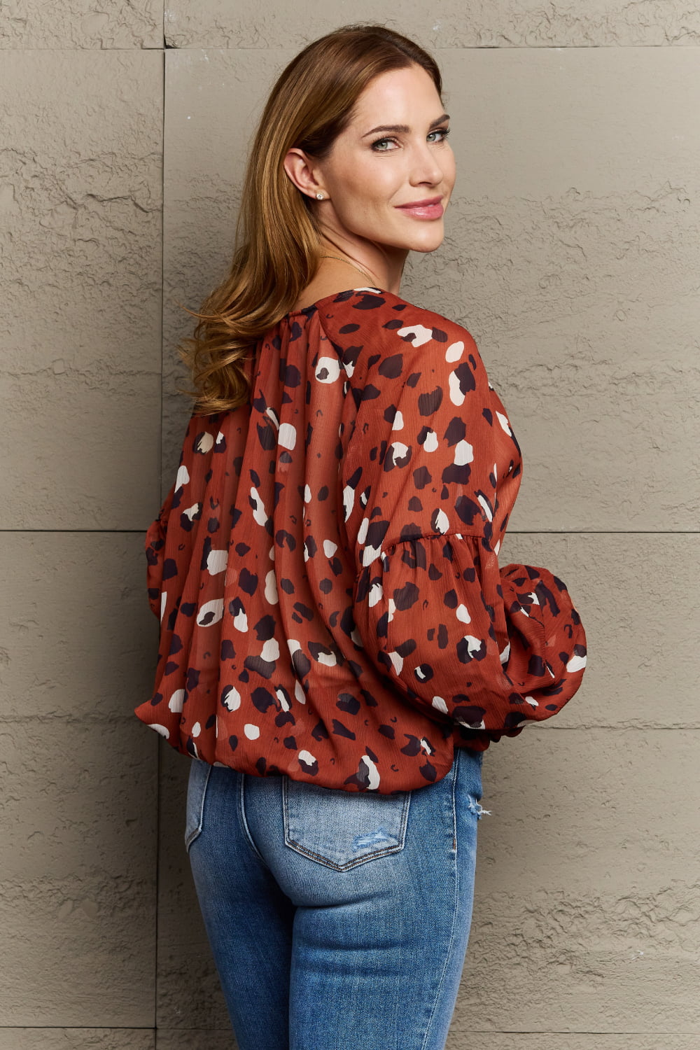 Hailey & Co Come See Me Spotted Printed Chiffon Blouse