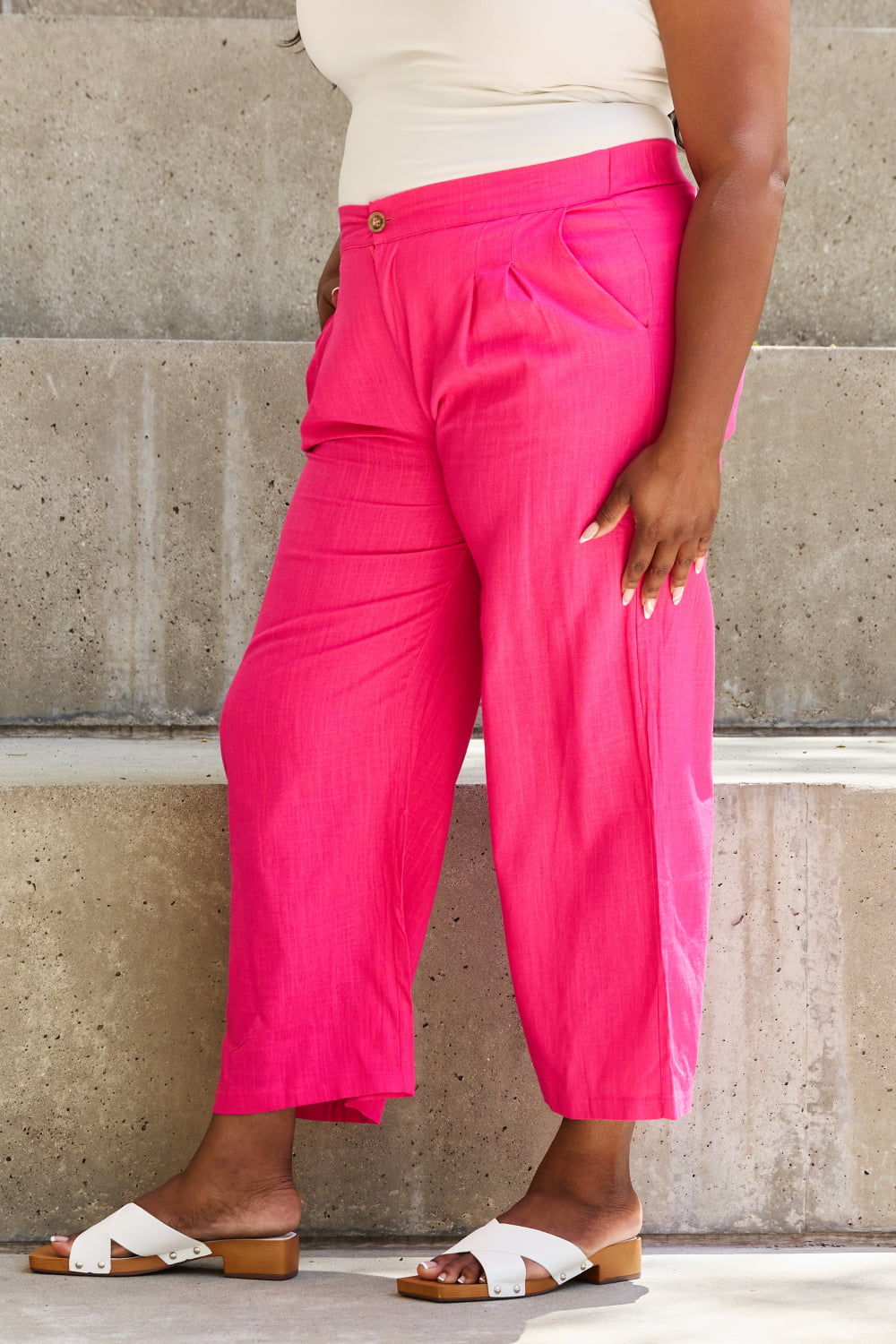 And The Why In The Mix Full Size Pleated Detail Linen Pants in Hot Pink