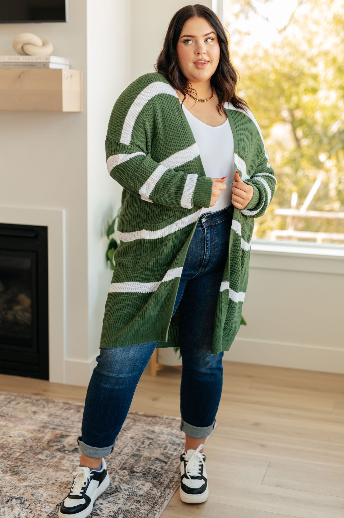 Brighter is Better Striped Cardigan in Green-