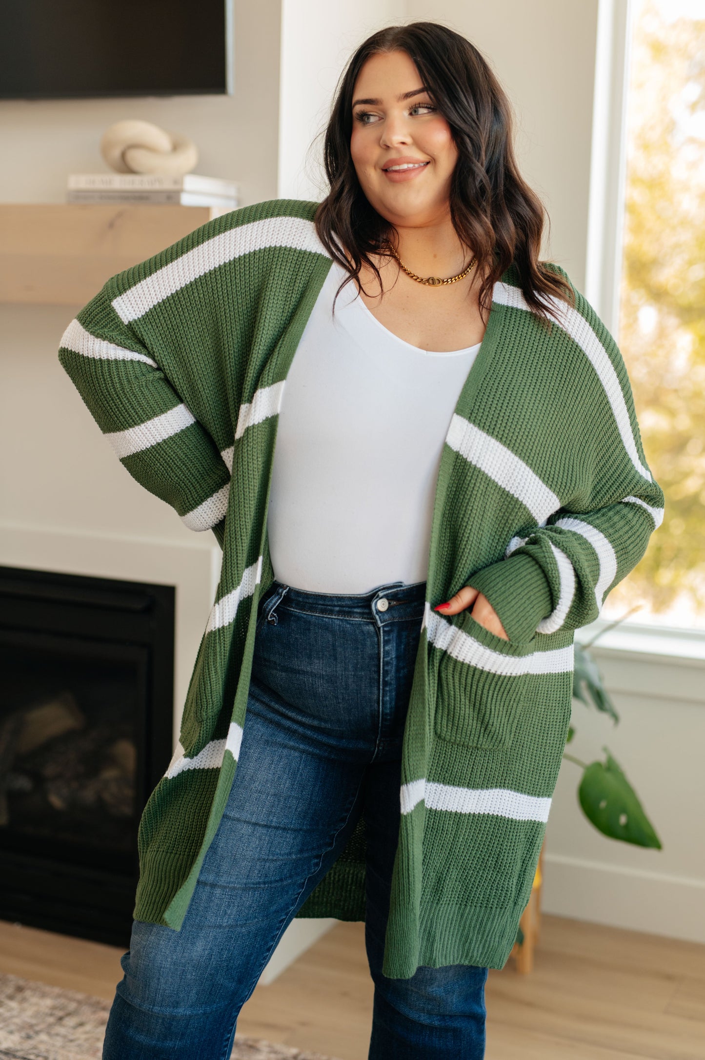 Brighter is Better Striped Cardigan in Green-