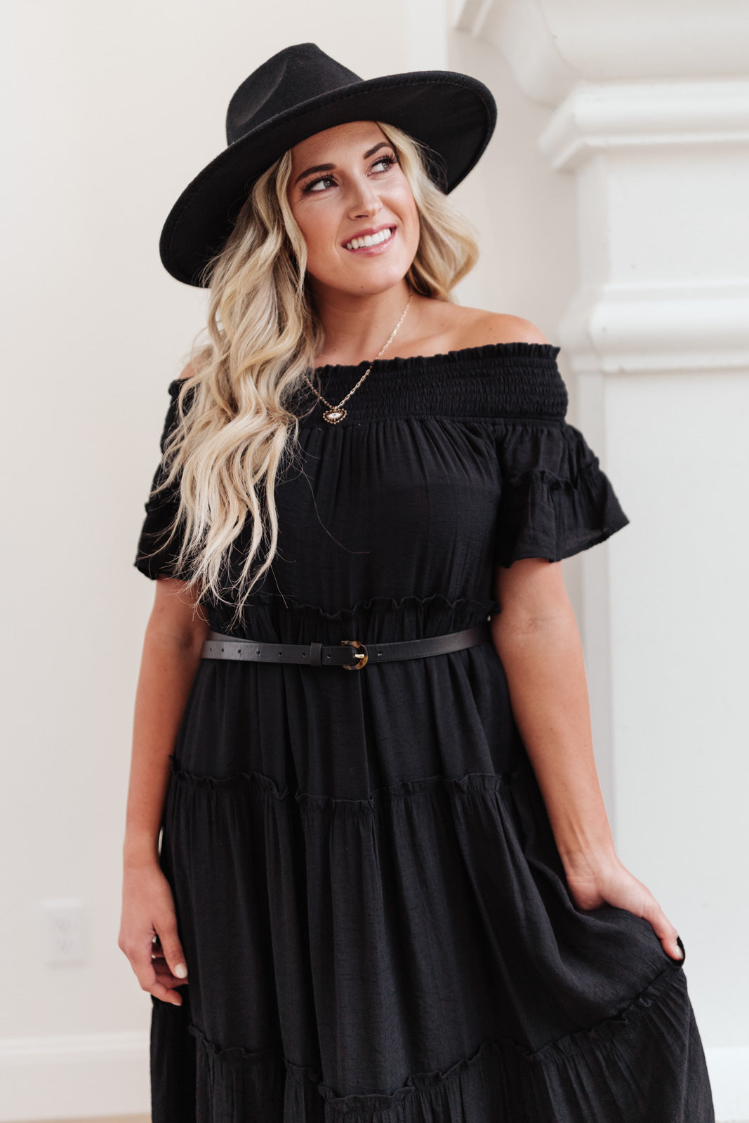 Olivia Tiered Maxi Dress in Black