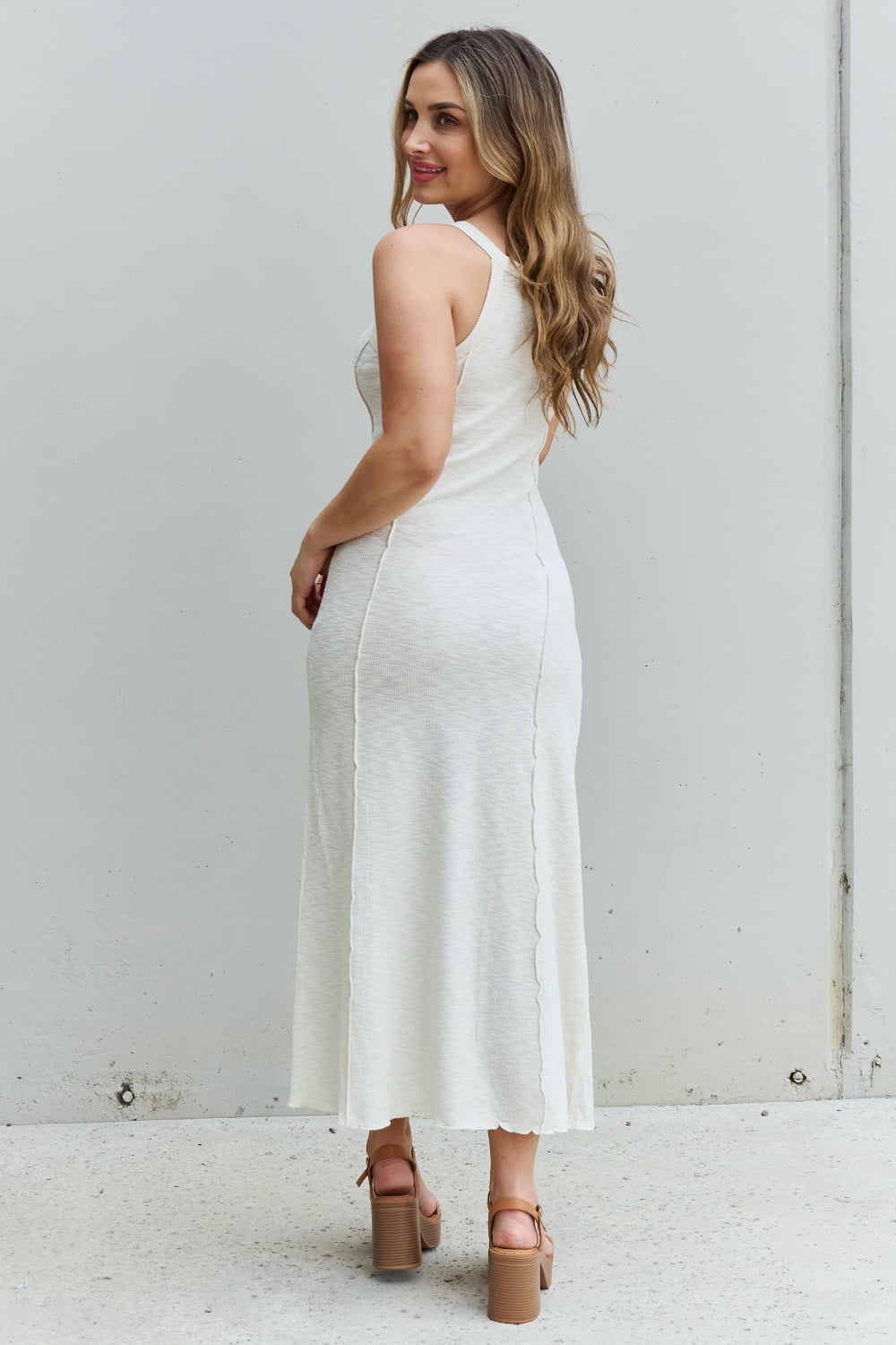 Culture Code Look At Me Full Size Notch Neck Maxi Dress with Slit in Ivory